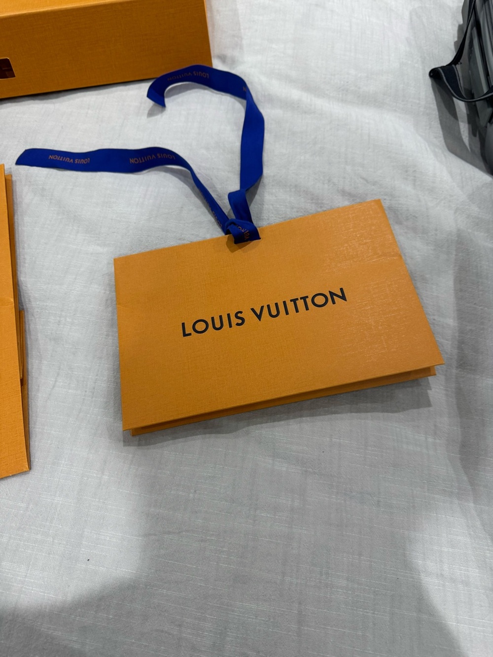 Louis Vuitton Orange Shopping Bag with Blue Ribbon (Small) scarf or jewelry